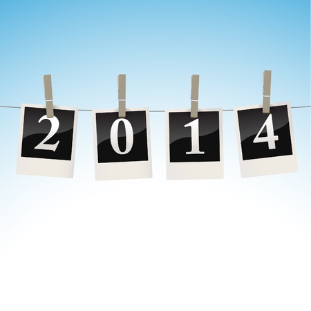 2014 on snapshots on a clothesline- illustrationのイラスト素材