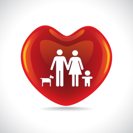 A basic family in big heart symbol, illustrationのイラスト素材
