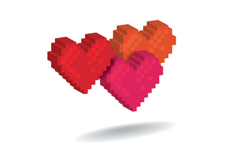Three pixelized hearts together - illustrationのイラスト素材