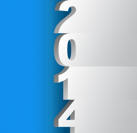 new year 2014 title, paper cuts on blue illustrationのイラスト素材