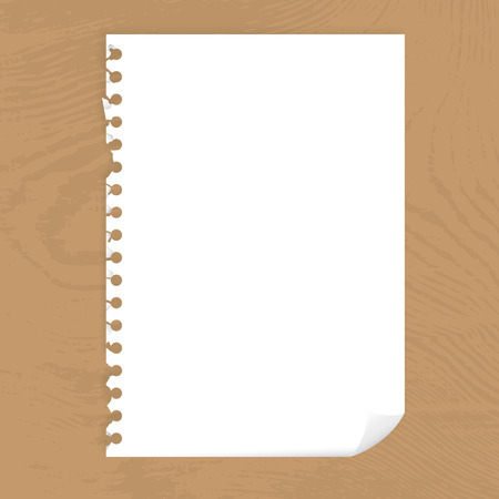 Blank page of paper with bended corner on a wooden desktop illustrationのイラスト素材