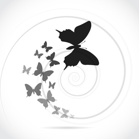 Group of silhouette butterflies following the leader, illustrationのイラスト素材