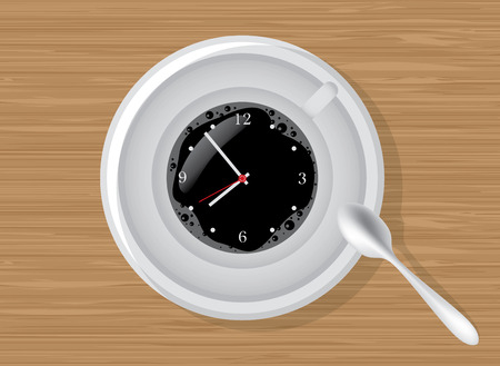 Coffee time, clocks in a cup of coffee, illustrationのイラスト素材