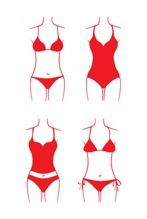 set of seasonal ladies swimsuits, isolated illustrationのイラスト素材