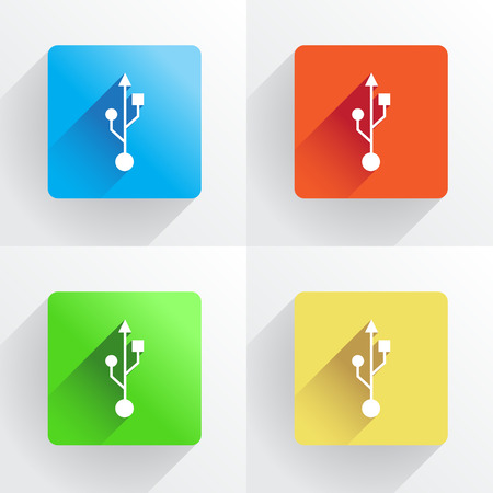Set of USB symbol icons in flat styleのイラスト素材
