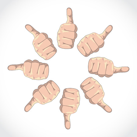 Set of thumbs, expressing various gesturesのイラスト素材