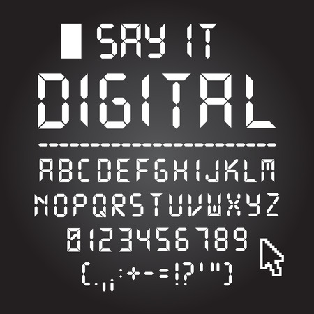 Digital font. Letters, numbers and punctuationのイラスト素材