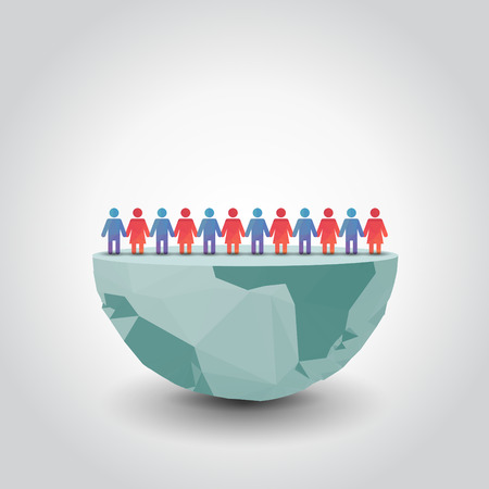 slit globe with people, illustrationのイラスト素材