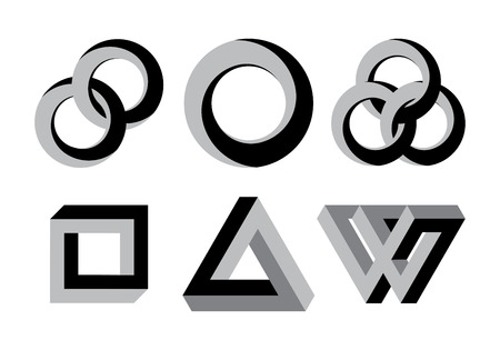 Impossible looped shapes,circles, square and triangles. のイラスト素材