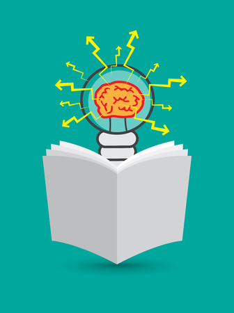 Lightbulb with brain inside, reading newspaperのイラスト素材