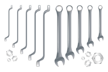 Spanners in order Set of realistic toolsのイラスト素材