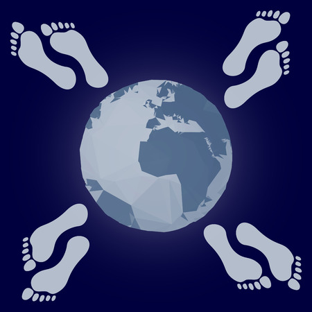 Earth and footprints, walking into different directions, illustrationのイラスト素材