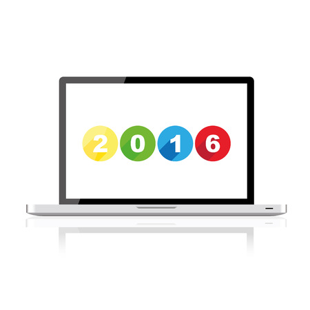 Isolated laptop with 2016 theme, illustrationのイラスト素材