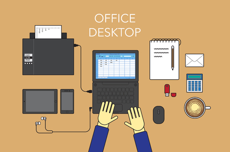 Office desktop form up, flat design, vector.のイラスト素材