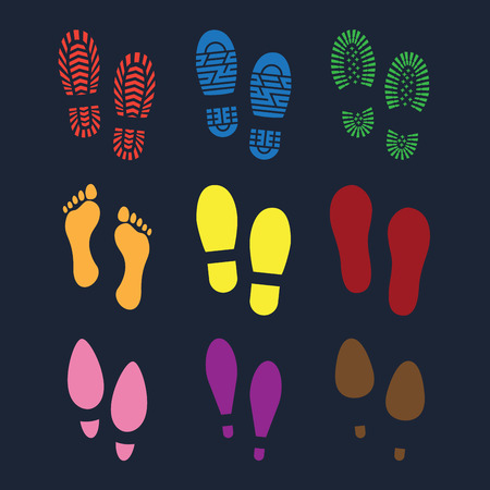 Set of footprints and shoesのイラスト素材