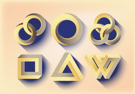 Impossibe looped shapes,circles, square and triangles. Flat designのイラスト素材