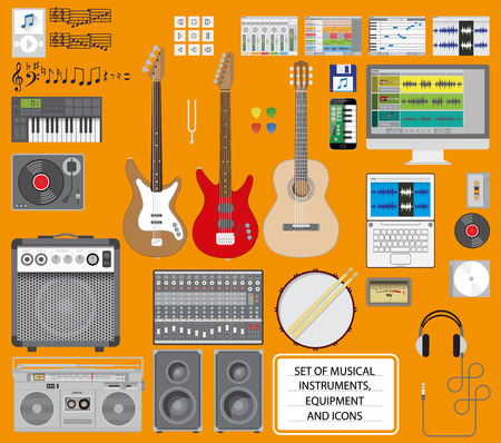 Set of musical instruments, equipment and icons.のイラスト素材