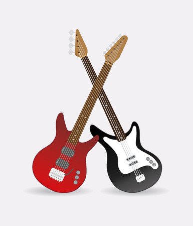 Electric and bass guitar, standing and crossed. Vector illustrationのイラスト素材