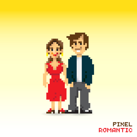 Pixel romantic couple, pixelated illustration. - Stock vectorのイラスト素材