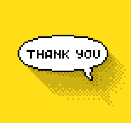 Text bubble with "thank you" phase, flat pixelated illustration. - Stock vectorのイラスト素材