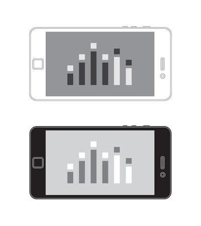 White and black cellphone with charts, flat design, stock vector, editable.のイラスト素材