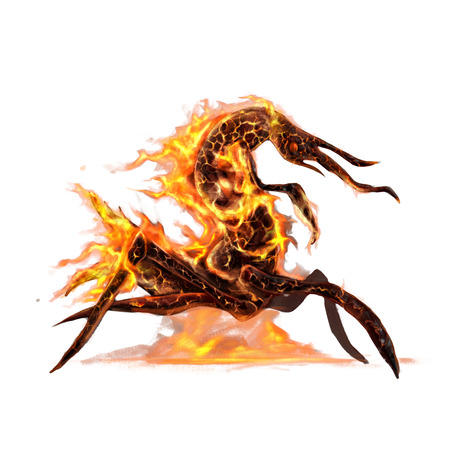 Ugly king of insect creatures in fire concept art on a white backgroundの写真素材
