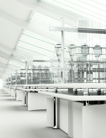 Clean modern white laboratory 3d renderの写真素材