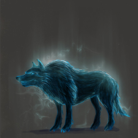 Standing mythical wolf in rain concept art