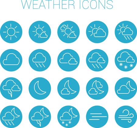 White weather icon set in blue circlesのイラスト素材