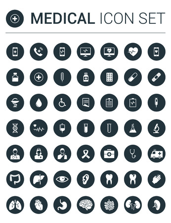 Medical infographic icon set in gray circlesのイラスト素材
