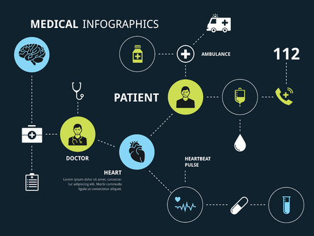 Medical system connections icon set on dark backgroundのイラスト素材