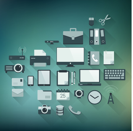 Green office and business icon set with shadows.のイラスト素材