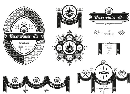 Original beer label and baners design with fantasy elementsのイラスト素材