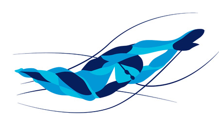 Trendy stylized illustration movement, freestyle swimmer, line vector silhouette of freestyle swimmer. Sport swimming.のイラスト素材