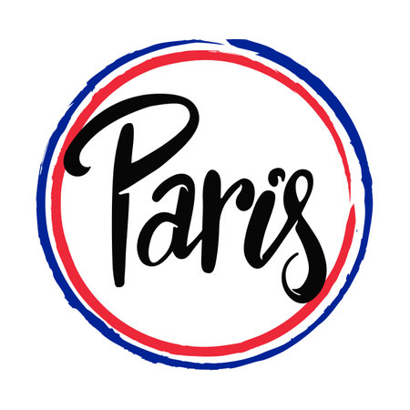 Paris lettering logo inside the circle color France flagのイラスト素材