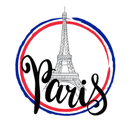 Paris logo, eiffel tower, symbols of the city, lettering.のイラスト素材