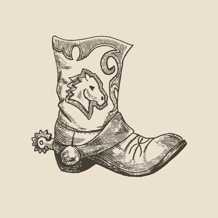 Cowboy boot, illustration in medieval engraving styleのイラスト素材