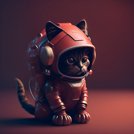 Cute cat with headphones in the form of a planet. 3d renderingの素材