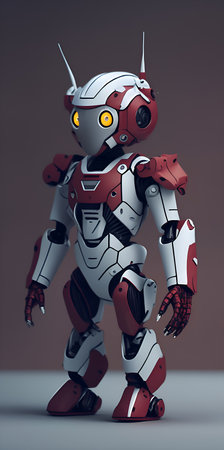 3d rendering of a robot with red skin on a dark backgroundの素材