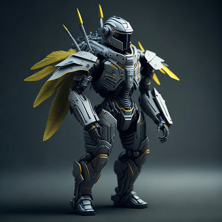 Cyborg with a green leaf. 3d illustration. Render.の素材