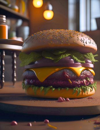 Hamburger with smoke on dark background. Junk food concept.の素材