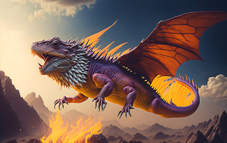 dragon in the sky. 3d illustration. computer generated image.の素材