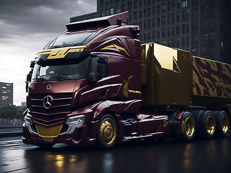 Truck on the road. 3D rendering. high resolution image.の素材