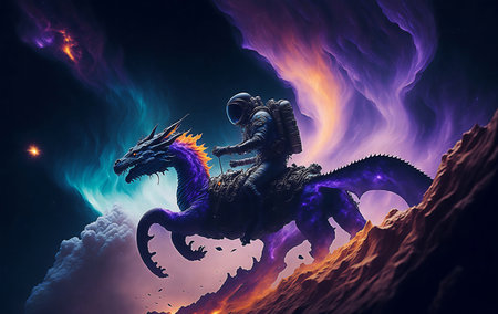 Fantasy dragon in deep space. 3D illustration. Fantasy.の素材