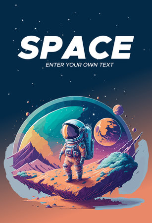 Space exploration poster with astronaut and planet. Vector illustration of space exploration.のイラスト素材