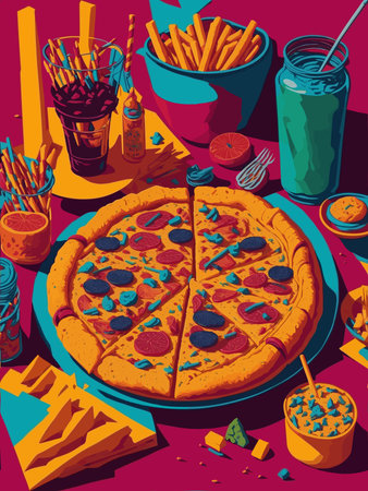 Pizza and fast food. Fast food background. Vector illustration.のイラスト素材