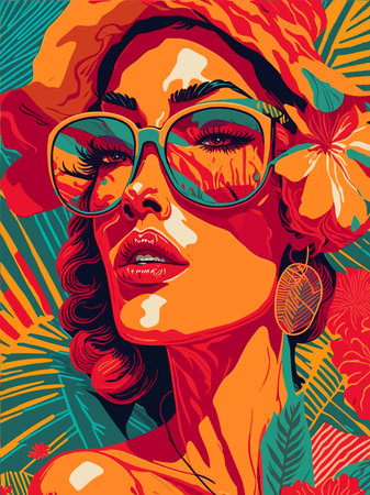 Beautiful young woman in sunglasses. Vector illustration. Fashion illustration.のイラスト素材