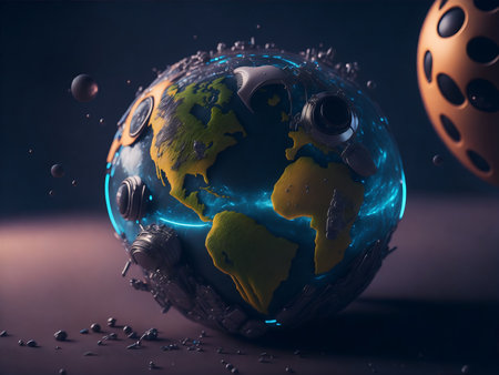 Planet Earth in space with stars and planets. 3D rendering.の素材