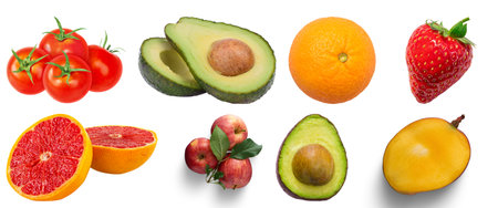 collection of various fruits and vegetables on white background. each one is shot separatelyの写真素材