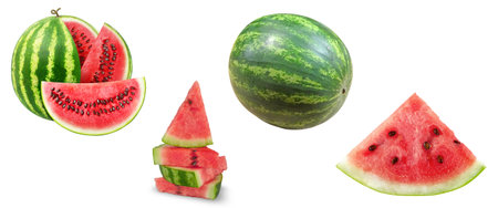 Watermelon collection isolated on white background with clipping path and full depth of fieldの写真素材